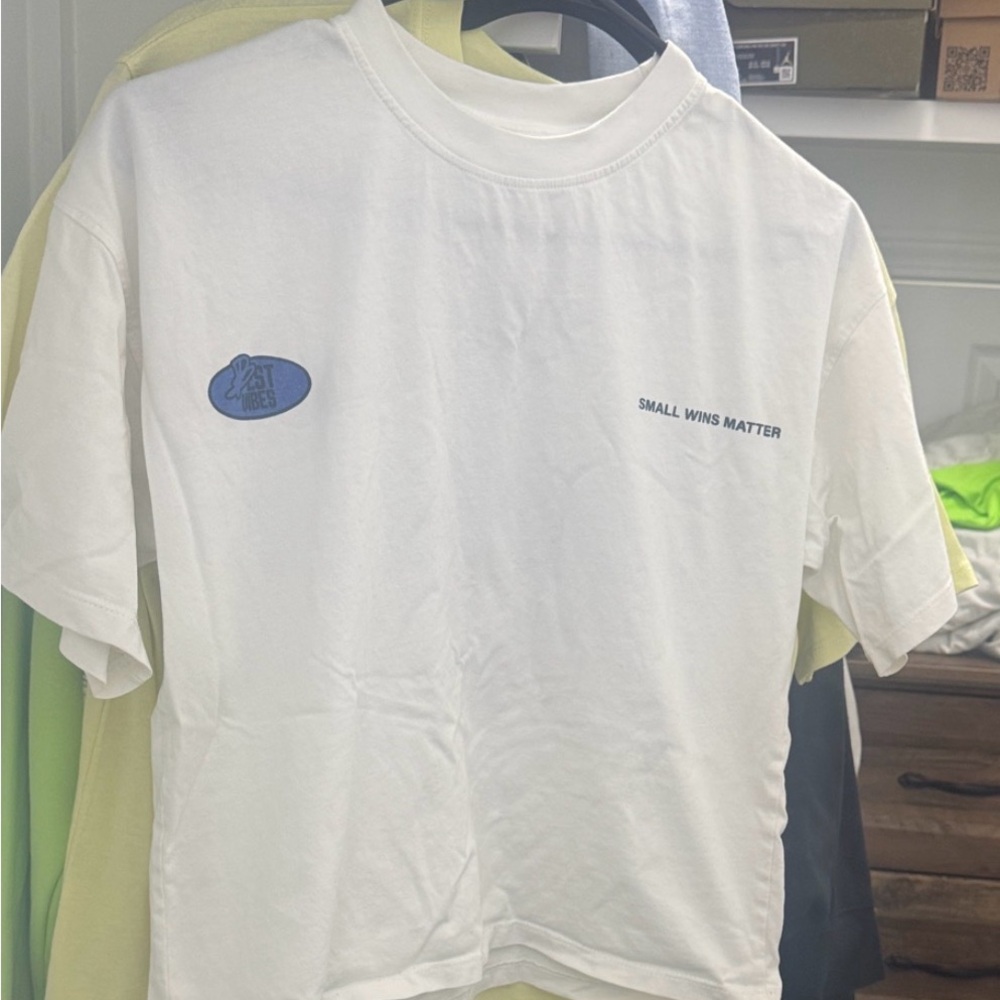 Zara White Graphic T-Shirt with Blue Logo